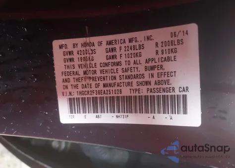 2014 Honda Accord Lx from USA, damaged, VIN 1HGCR2F36EA251026